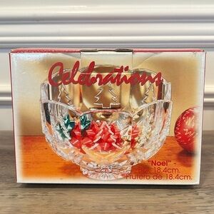 Czechoslovakian NOEL Celebrations Crystal Clear Glass Christmas Tree Bowl New